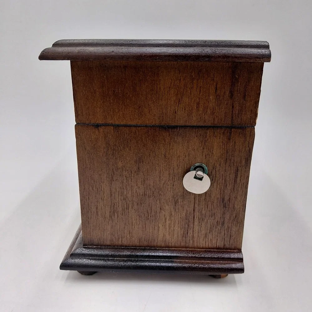 Vtg Mele ? Wooden Musical Jewelry Box 3 Drawer Mustard Yellow Works Storage